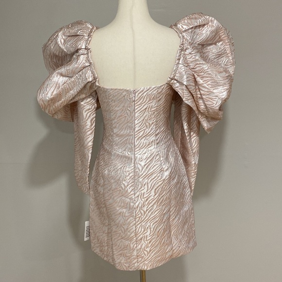 ASOS LUXE V Neck Puff Sleeve Corset Mini Jacquard Dress - Picture 8 of 10